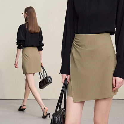 Mini Skirt 2026 Spring New Asymmetrical Pleated Short A-Line Skirt Commuter Solid Color Versatile Women's Clothing 12611004