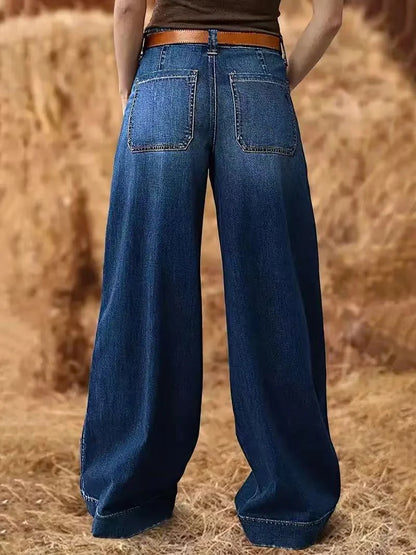 Vintage High Waist Baggy Wide Leg Jeans Casual Loose Denim Trousers