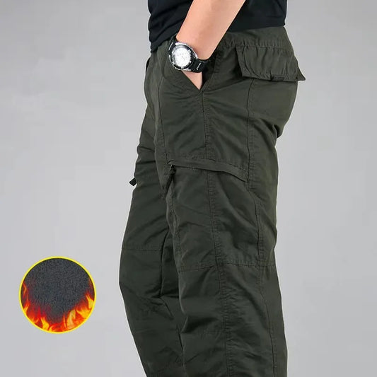 Men's Fleece Cargo Pants Winter Plush Tactical Pants Casual Joggers 3XL Korean Loose Hiking Running Warm Thermal Trousers