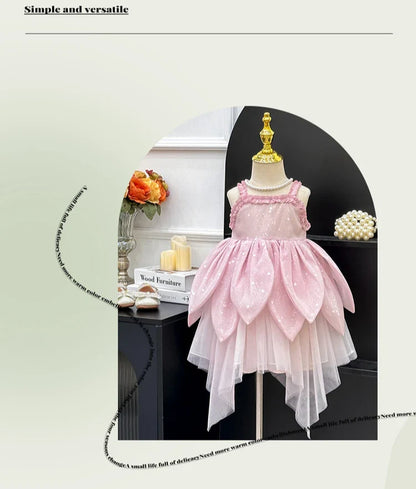 Girls Dress 2025 Summer New Flower Fairy Princess Strap Dress Super Fairy Children Birthday Princess Dress