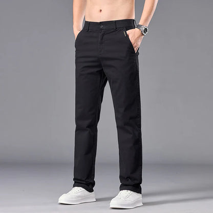New Casual Pants Men Straight Fit Stretch Autumn Chino Trousers Male Formal Work Business Dress Khaki Fashion Spring Pants