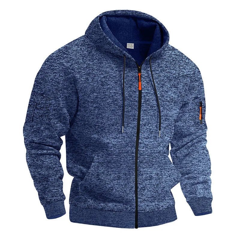 Heavy fleece men's jacket winter retro tooling pocket hooded zipper sports sweater men