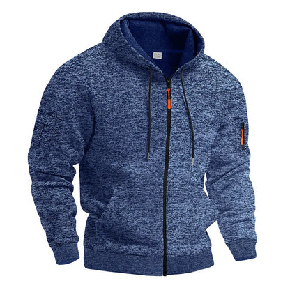 Heavy fleece men's jacket winter retro tooling pocket hooded zipper sports sweater men