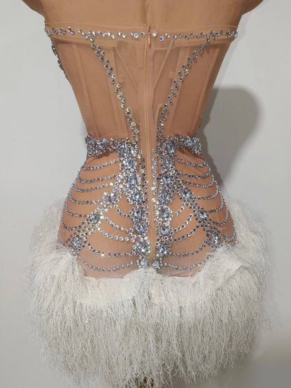 Mesh Sexy See Through Cocktail Mini Dress Women Eveing Luxury Birthday Party Singer Nightclub Show Stage Costume