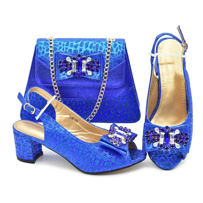 Nigerian Latest Shoes and Bags To Match Shoe and Bag Set for Party in Women Italian Rhinestones Elegant Peep Toe Sandals
