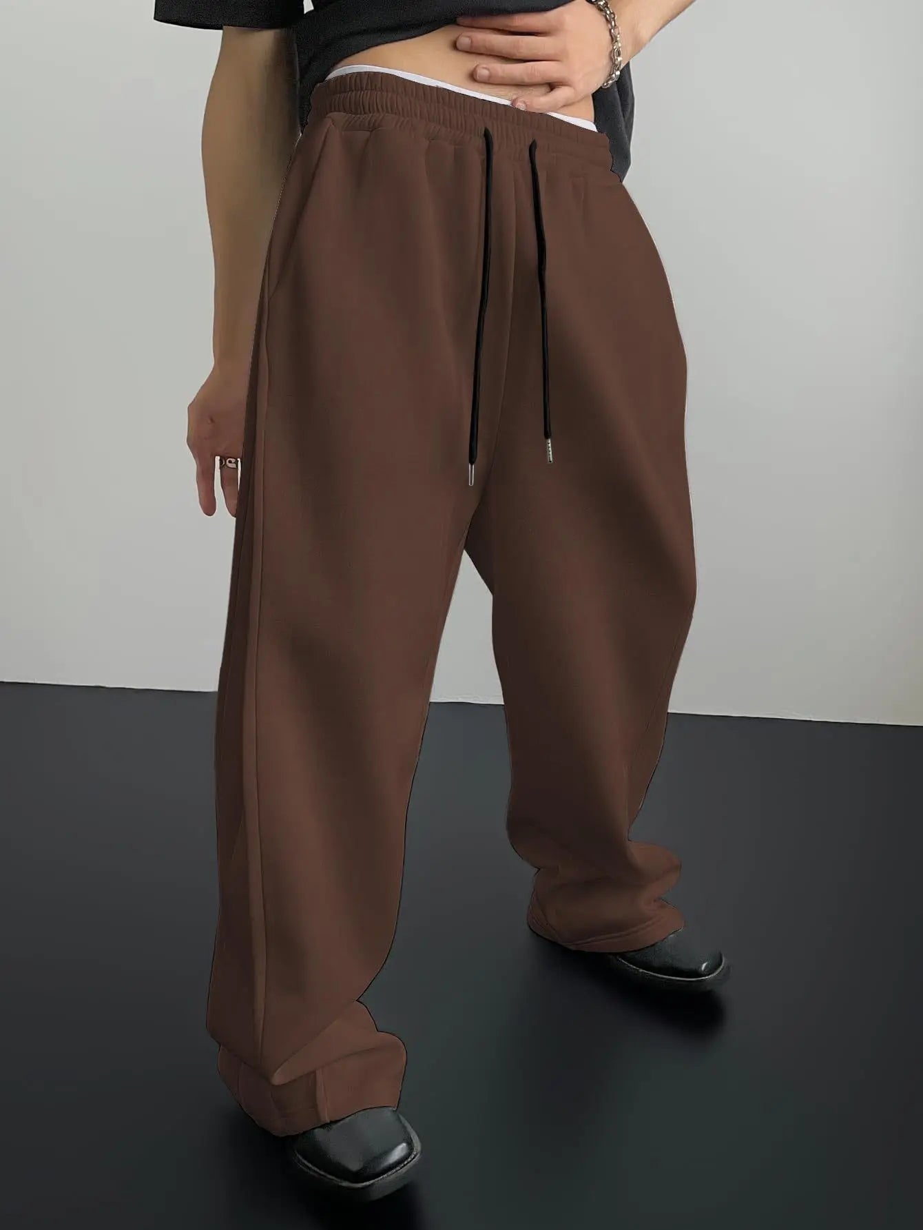 2025 men's wide leg sweatpants, European and American men's and women's sweatpants, waist drawstring straight leg loose casual s