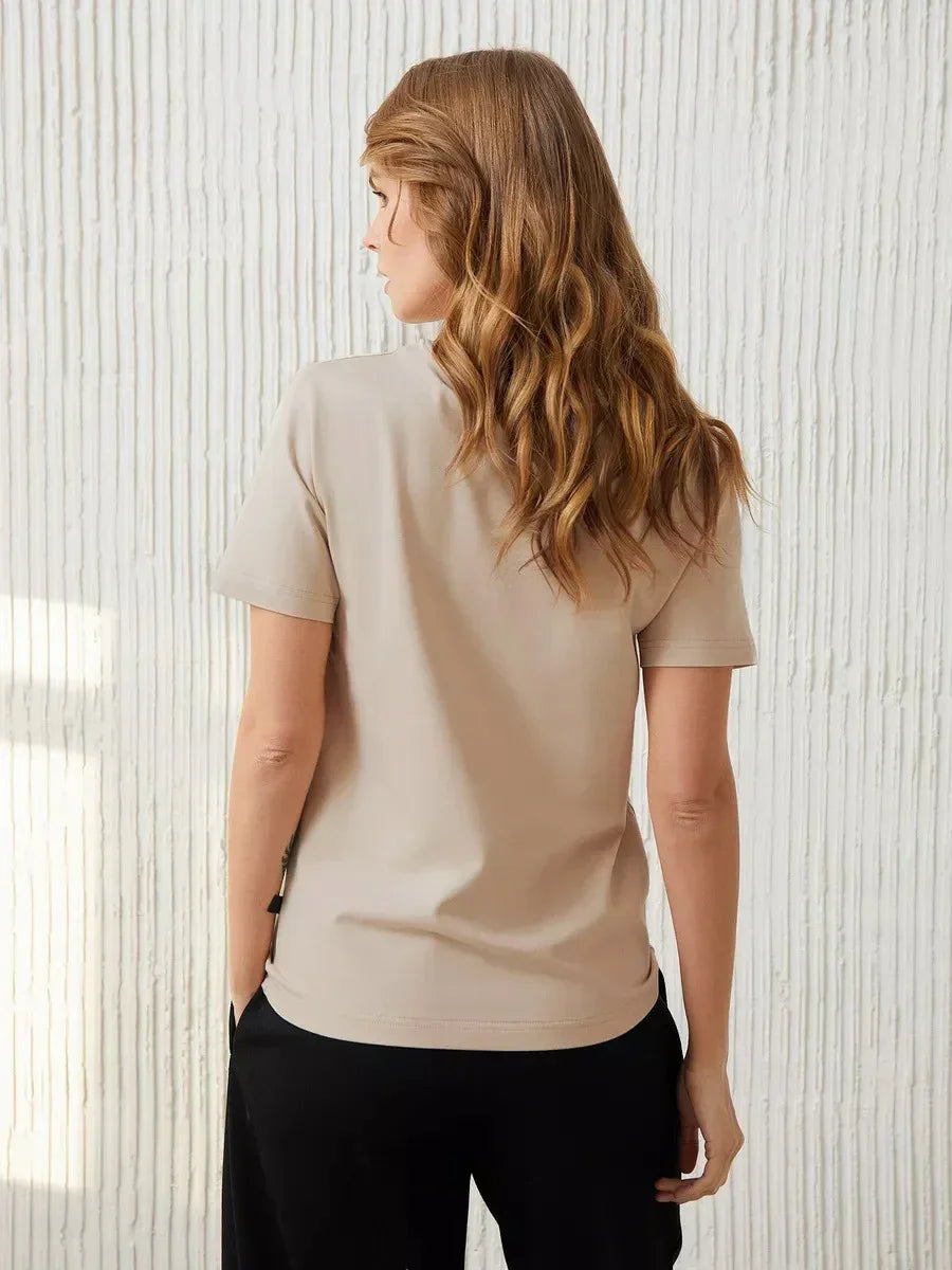 Summer 100% Cotton Women's T-shirt Bottoming Basic Fashionable Lady Short Sleeve Loose Tops Shirts Solid 230g/㎡ Tops