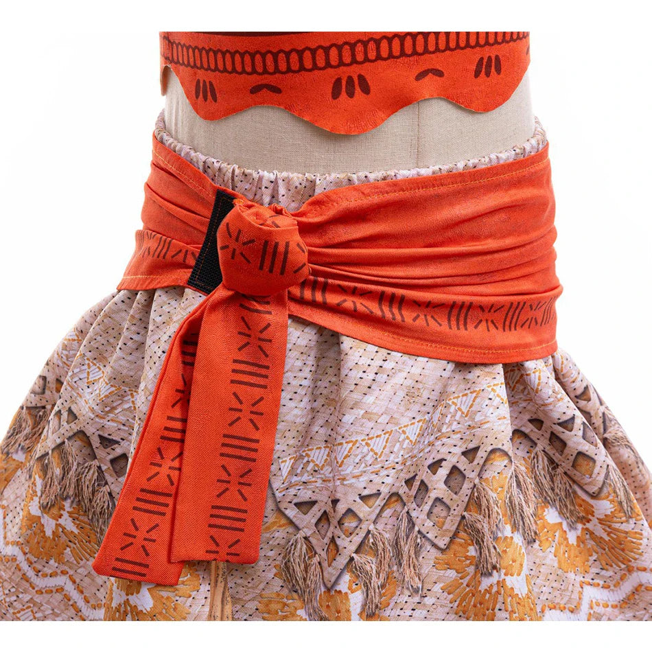 Moana Cosplay Dress For Girl New Little Girl Two Piece Suit Children Geometric Print Clothes Halloween Carnival Outfit Moana