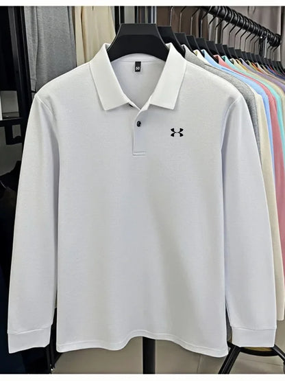 Men's brand polo shirt letter printed long sleeved top spring new 100% cotton casual sports breathable lapel fashionable T-shirt