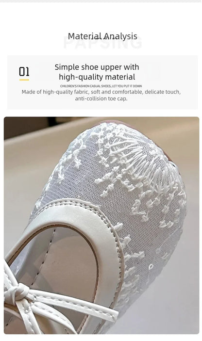 Hot Sale Princess Summer Fashion Bow Embroidery Cute Breathable Baby Girls Lightweight Ballet Flats School Kids Walking Shoes