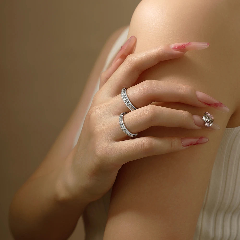 Hot Moissanite Rotating Rings for Women Men 925 Sterling Silver Fidget Anxiety Ring Versatile Daily Wear Simple Jewelry