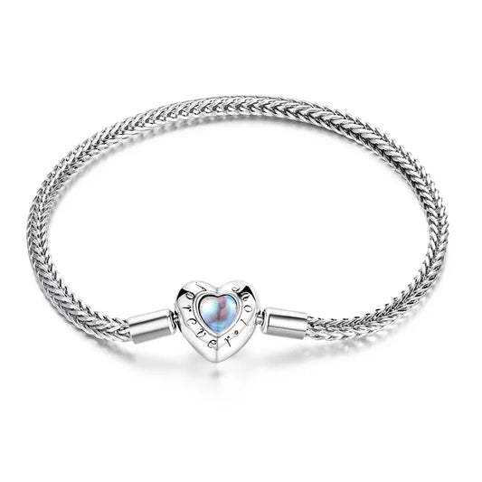 100% 925 Sterling Silver Forever Love Bright Heart Charms Bracelet for Women Cat Clasp Snake Chain Bangle Fine Jewelry