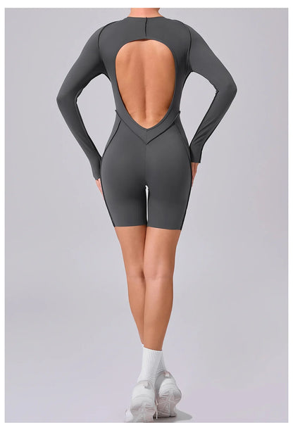 Women's High Elasticity Sports Bodysuit Kit Yoga Fitness Jumpsuit Open Back Hip-Lift Outdoors Gym Workout Sexy Fitness Outfit