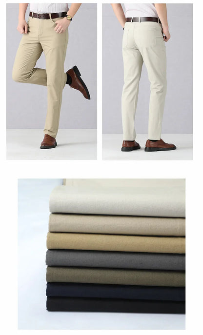 Dayton Olive Stretch Chinos:Mens Suit Pants Cotton Casual Stretch Male Trousers Long Straight High Quality Dress Pants 40 42 44
