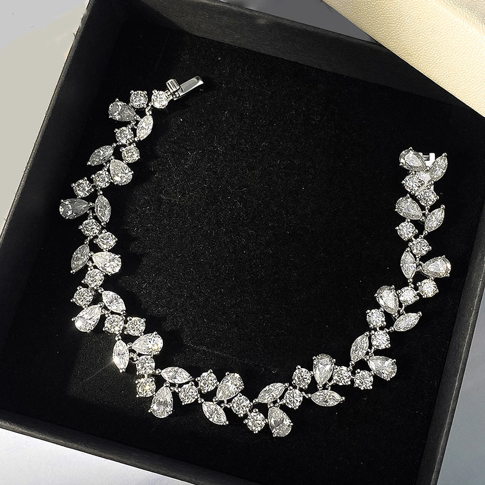 Marquise/Pear/Round Cut Full Moissanite Diamond Bracelets for Women 925 Silver Luxury Bridal Wedding Bracelet With Certificate