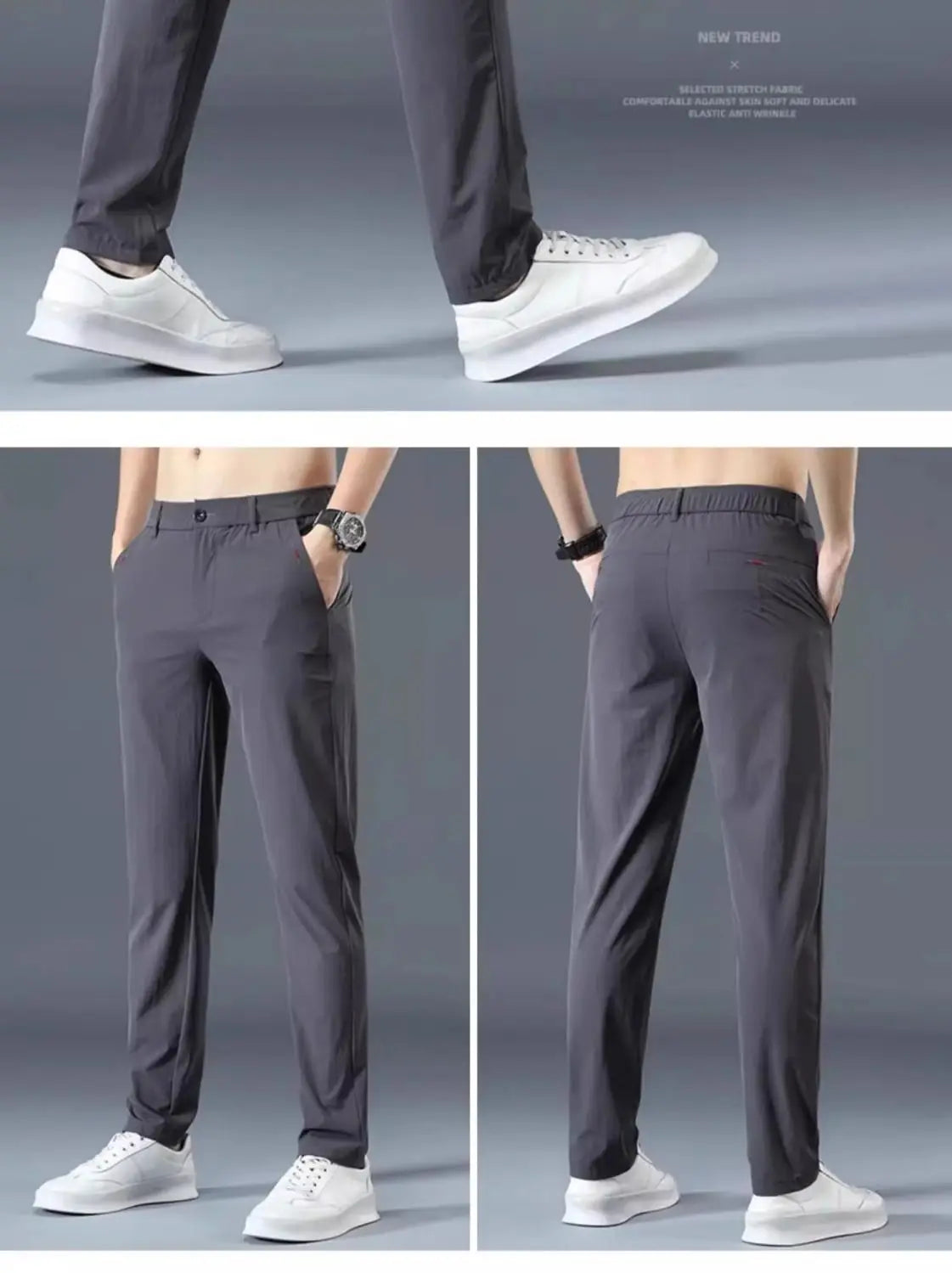 Men Summer Thin Casual Pants Trendy Fashion Classic Solid Color Versatile Straight Trousers Breathable Daily Outdoor Streetwear