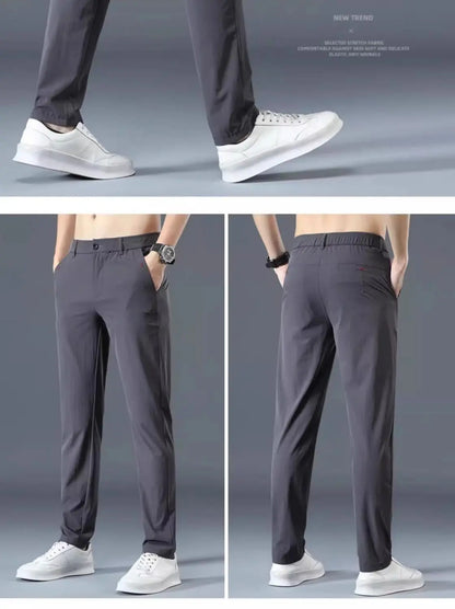 Men Summer Thin Casual Pants Trendy Fashion Classic Solid Color Versatile Straight Trousers Breathable Daily Outdoor Streetwear