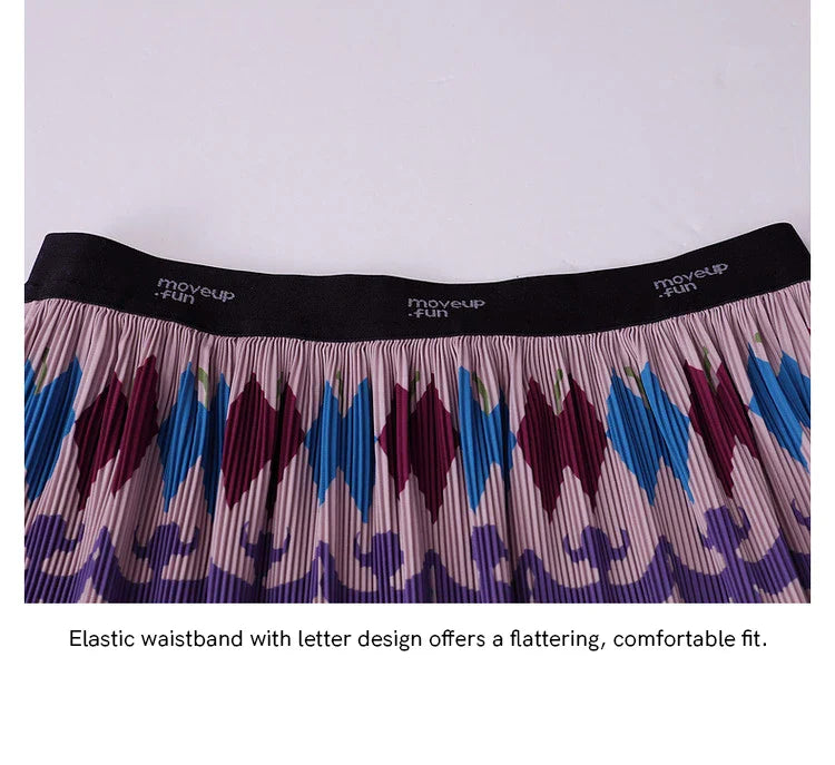 A-line Skirt 2026 Spring New Elastic Waist Colorful Floral Print Pleated Commuter Retro Style Skirt For Women 3ELC20607