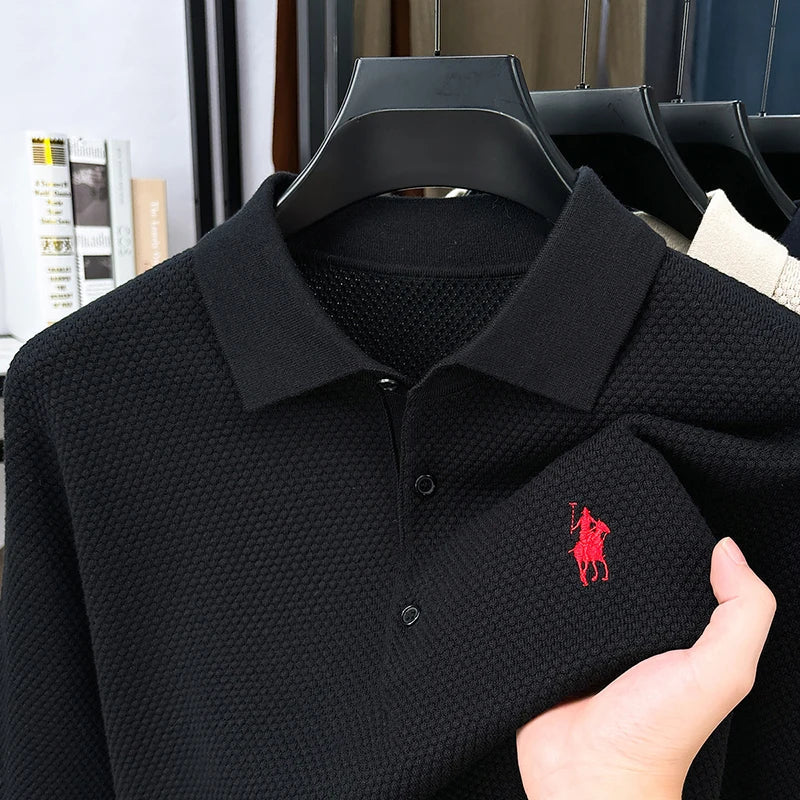 Light Luxury Cotton Long Sleeved T-shirt Men's Fashion Trend Lapel Autumn Paul Embroidery Polo Shirt Men's Long Sleeved Clothes