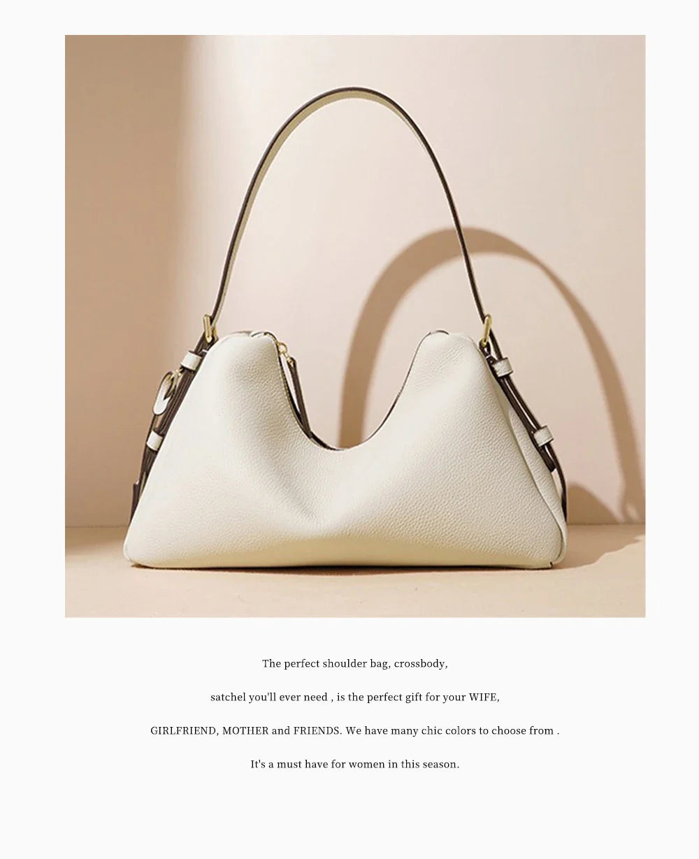 Genuine Leather Satchel Bags For Women Simple Fashion Ladies Underarm Handbag Large Capacity Shoulder Bag 2025 New