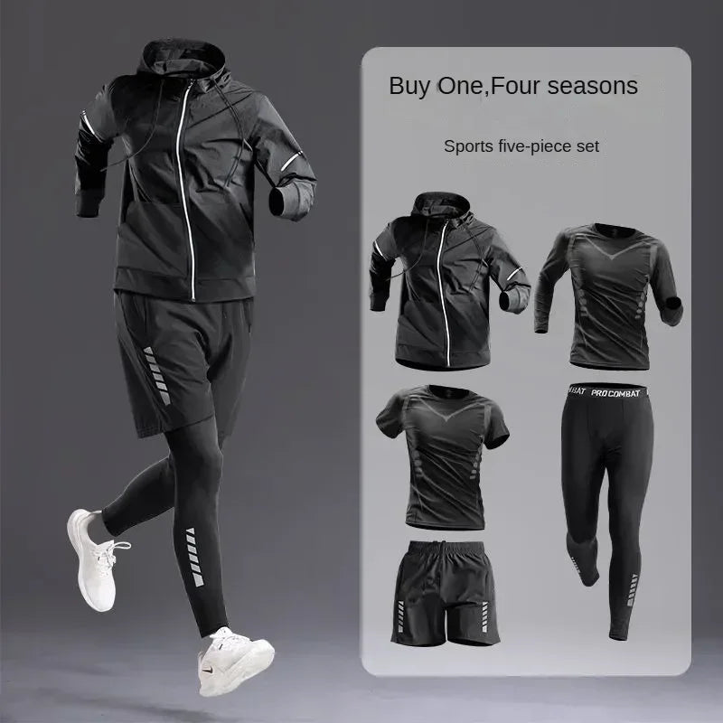 New Men's Sportswear 1-5Pcs Suit  All-Season Running Cycling Fitness Quick Drying Clothing Jogging Training Men's Track Suit Set
