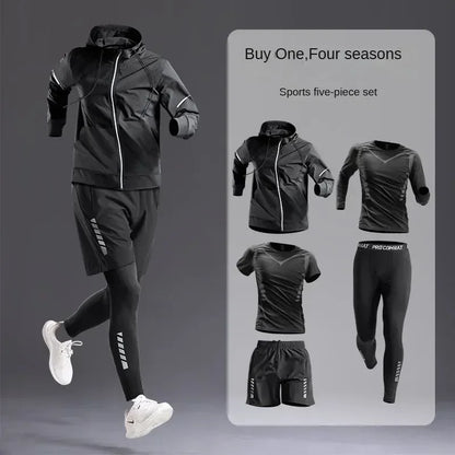 New Men's Sportswear 1-5Pcs Suit  All-Season Running Cycling Fitness Quick Drying Clothing Jogging Training Men's Track Suit Set