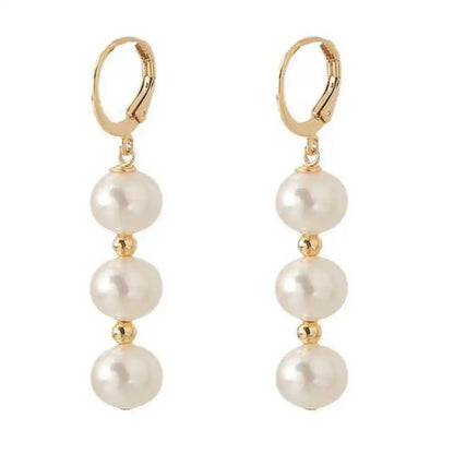 Highlights 8MM White Shell Pearl Earrings 18K Thanksgiving Gift Wedding Hook New Year Accessories Classic Mother's Day