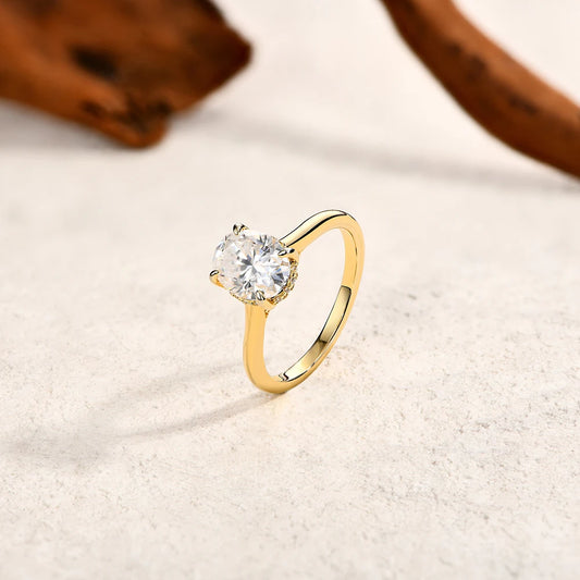 AU750 2.0CT Moissanite Ring Oval Cut Lab Diamond Solid 10K 14K 18K Gold For Women Engagement Bride Wedding Fine Jewelry