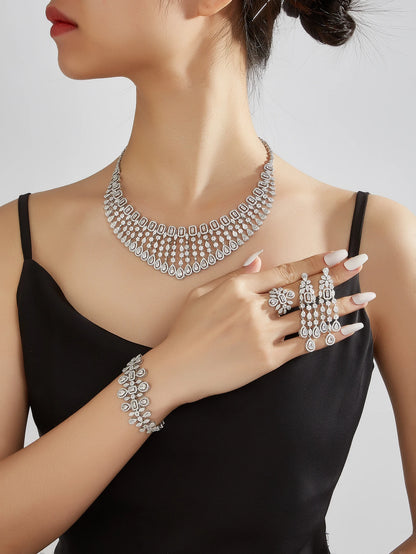 New Elegantly Quality Dress Jewelry Luxury Necklace Earrings Sets Cubic Zirconia Jewelry Sets Women Bridal Wedding