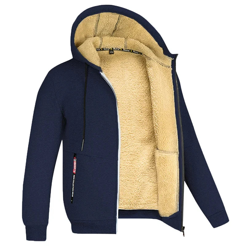 Men's Heavyweight Sherpa Fleece Lined Jackets Coats Windproof Zip Up Hoodie Winter Warm Hooded Sweatshirt Outerwear Outfits Tops