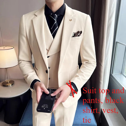 2025 Autumn Winter New Thickened Warm Woolen Blazer Set for Men Korean Version Slim Fit Groom Best Man Wedding Suit Formal Wear