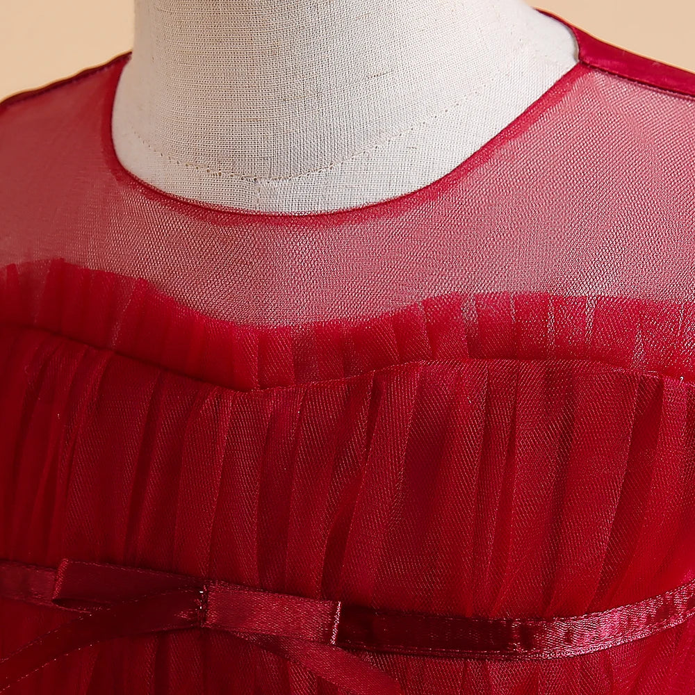 Vestidos de Festa de Daminha Batismo de Verão Meninas Elegante Tule Vestido de Noiva Formatura Menina Laço Princesa Vestido de Aniversário Fantasia de Natal