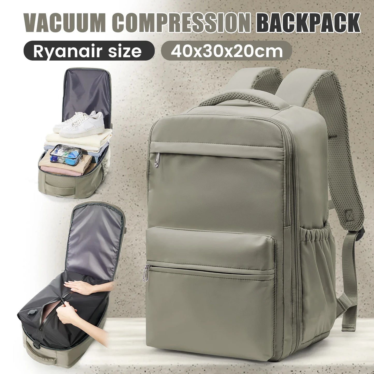Travel Backpack Vacuum Compression Backpack with Pump,  Wizzair Cabin Bag 15.6" Laptop Travel Bag，Storage Bag