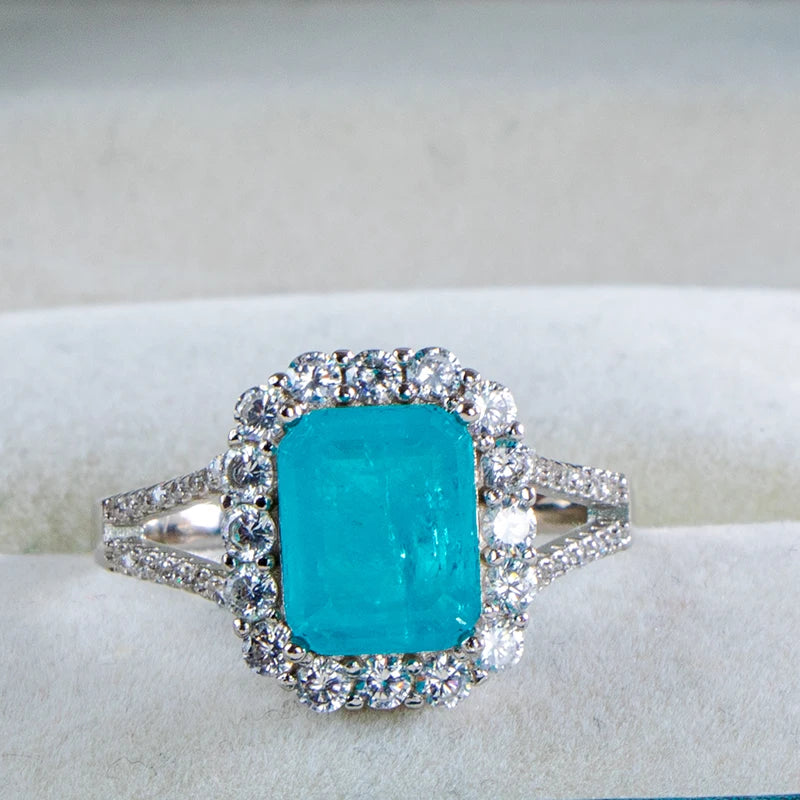 Luxury  sterling silver ring for charm lady with green emerald gemstones wedding fine Jewelry gift size 6-10
