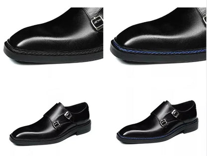 High-end Cowhide Leather Shoes For Men Square Toe Double Monk Strap Shoes Mens Dress Shoes Slip On Business Formal Shoes