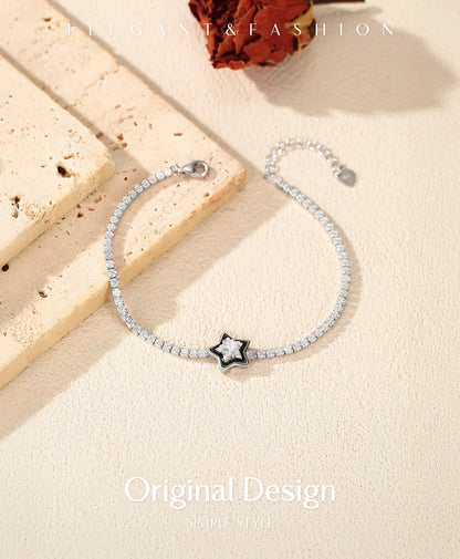 925 Sterling Silver Shinning Stars Zirconia Black Enamel Tennis Bracelets For Women Vacation Fine Jewelry
