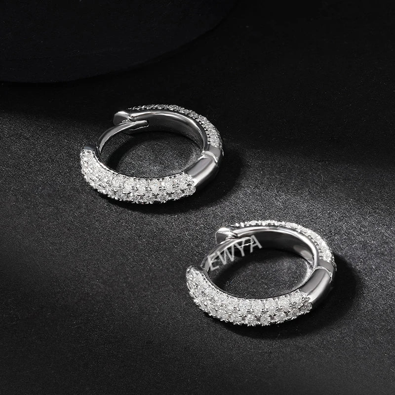 Luxury Designer 0.8cttw D Color Full 1mm Moissanite Hoop Earrings S925 Sterling Silver Earring For Women Party Fine Jewelry