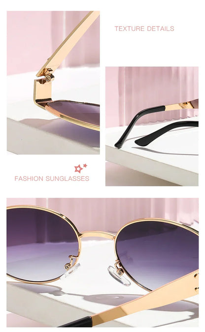 Luxury Designer Brand Sunglasses for Women and Men Oval Metal Frame Unisex Glasses Stylish Glamour Eyewear Retro Gold-Edged Oval