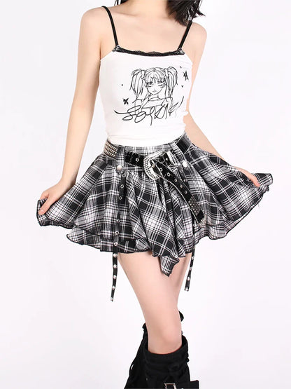 2025 Autumn Winter Women Cyber Punk Dark Academia Irregular A-line Mini Plaid Skirt JK 2000s Aesthetic Y2k A-line Kpop Gyaru