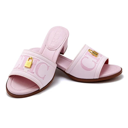 Fashion Monogram Print Elegant Design Women's Low Heeled Slippers Solid Color High Quality Metal Lock Simple Single Shoes