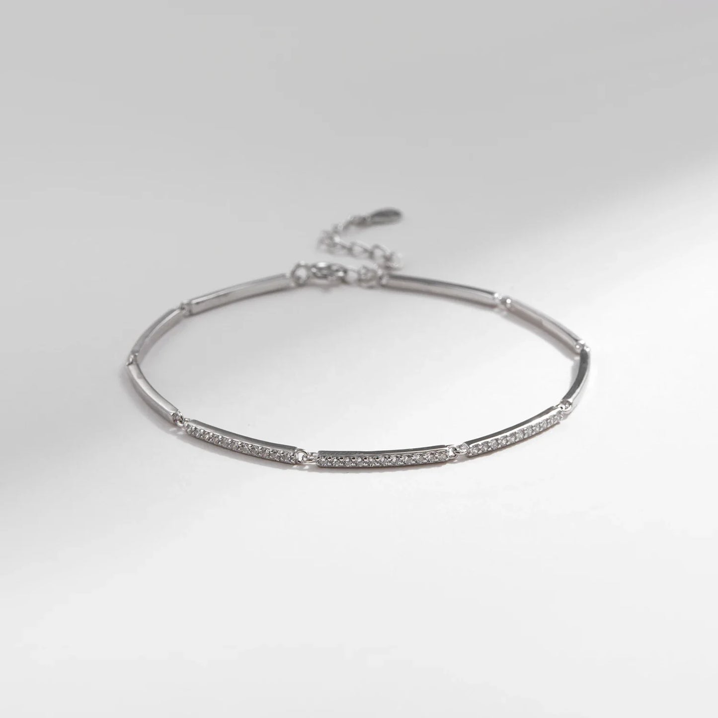 White Gold Plated Bracelet For Women 925 Sterling Silver Rectangle Pave Setting Bracelet Dainty Fashion Basic Jewelry
