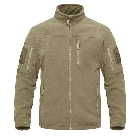Full Zip Up Green Fleece Jacket Thermal Warm Work Coats Mens Zipper Pockets Jacket Hiking Training Outwear Windbreaker