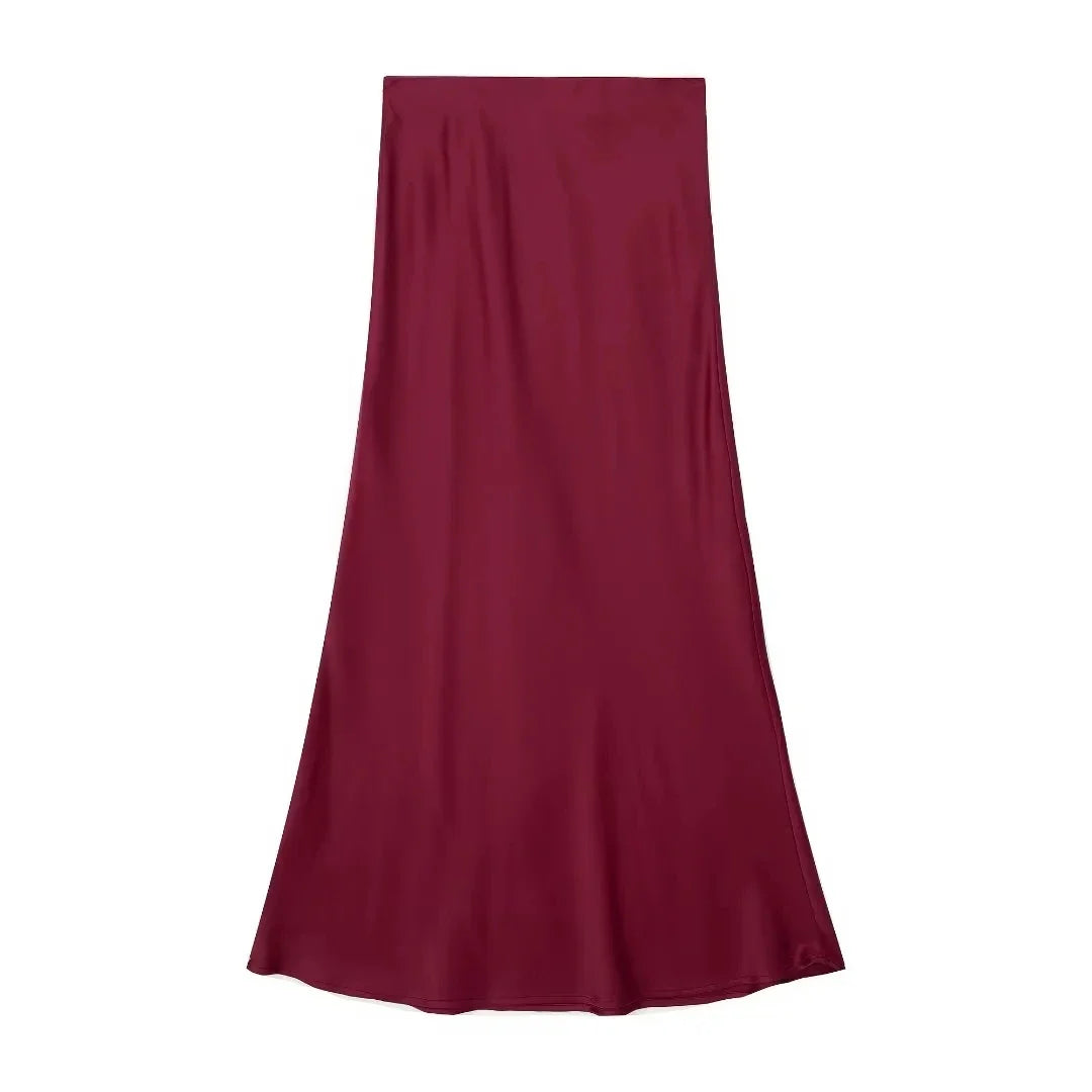 2024 Y2K Casual Women Long Skirt Spring Elastic High Waisted A-Line Casual Female Satin Skirts High Street Lady Skirts