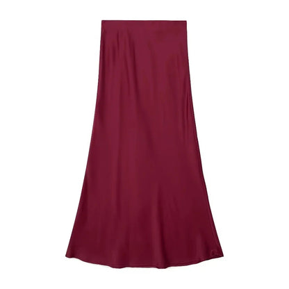 2024 Y2K Casual Women Long Skirt Spring Elastic High Waisted A-Line Casual Female Satin Skirts High Street Lady Skirts