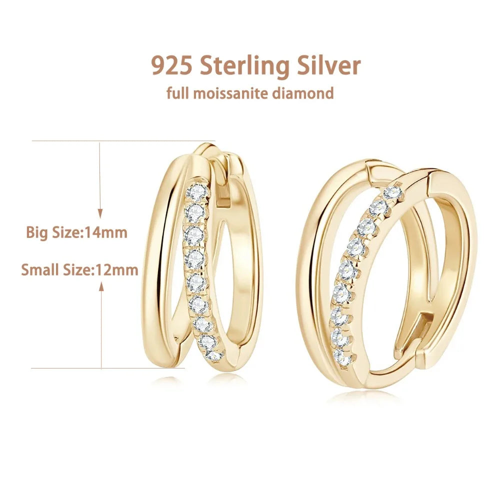 Double Hoop Huggie Moissanite Diamond Earrings for Women 925 Sterling Silver Plated 18k White Yellow Gold Earring Fine Jewelry