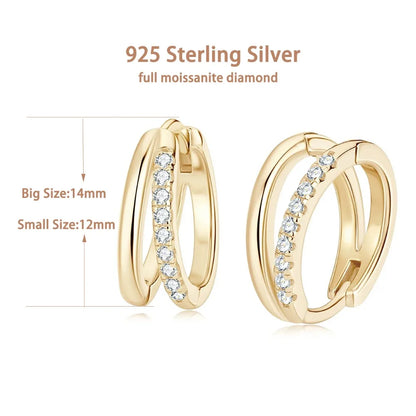 Double Hoop Huggie Moissanite Diamond Earrings for Women 925 Sterling Silver Plated 18k White Yellow Gold Earring Fine Jewelry