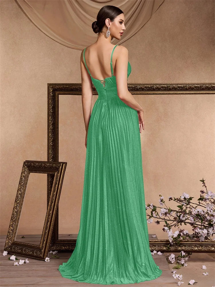 Vestidos de festa elegantes linha A luxuosos até o chão sem costas formais decote V profundo femininos vestidos de coquetel para festa de casamento