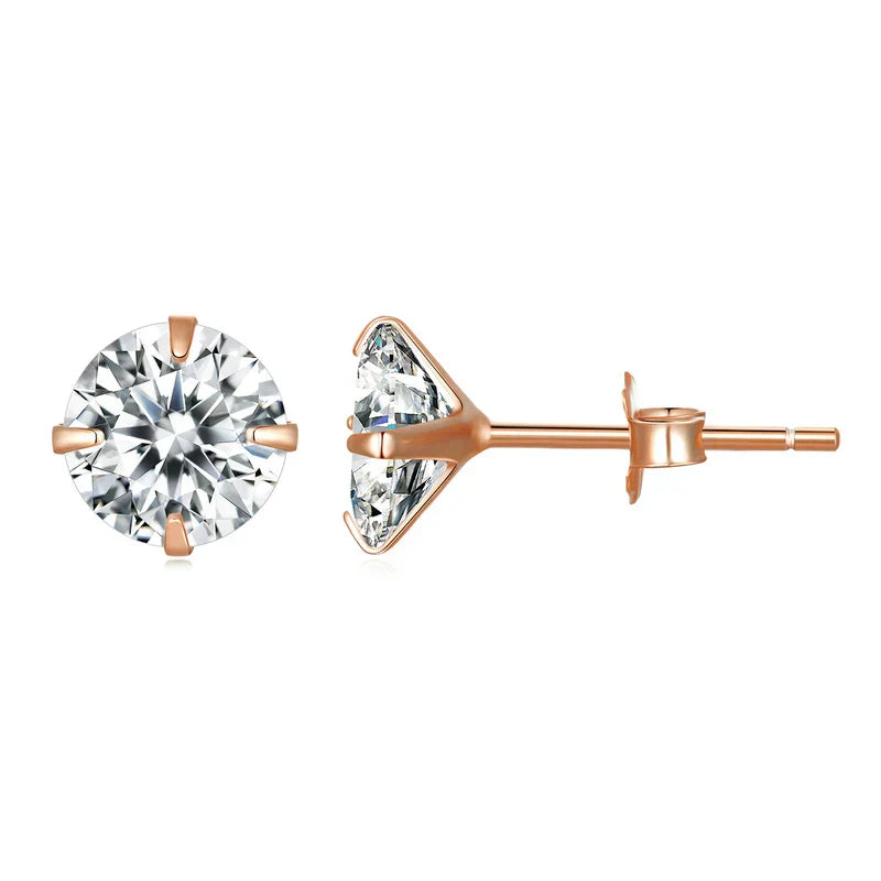 CZ Stud Earrings 925 Sterling Silver Platinum Plated Round Cubic Zirconia Hypoallergenic Barbell Earrings 4-7mm