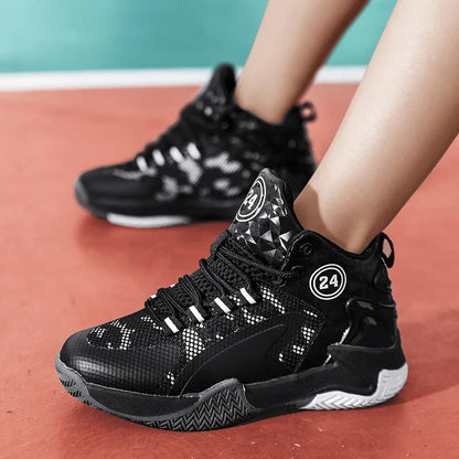 Trendy Breathable Basketball Shoes for Teen Young Outdoor Running Sneaker Black Children's Boy Casual Sport Walking Shoes