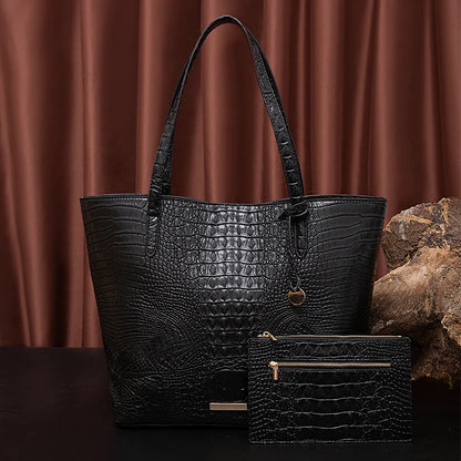 Leather Fashion Two Piece Crocodile Pattern Single Shoulder Tote Bag